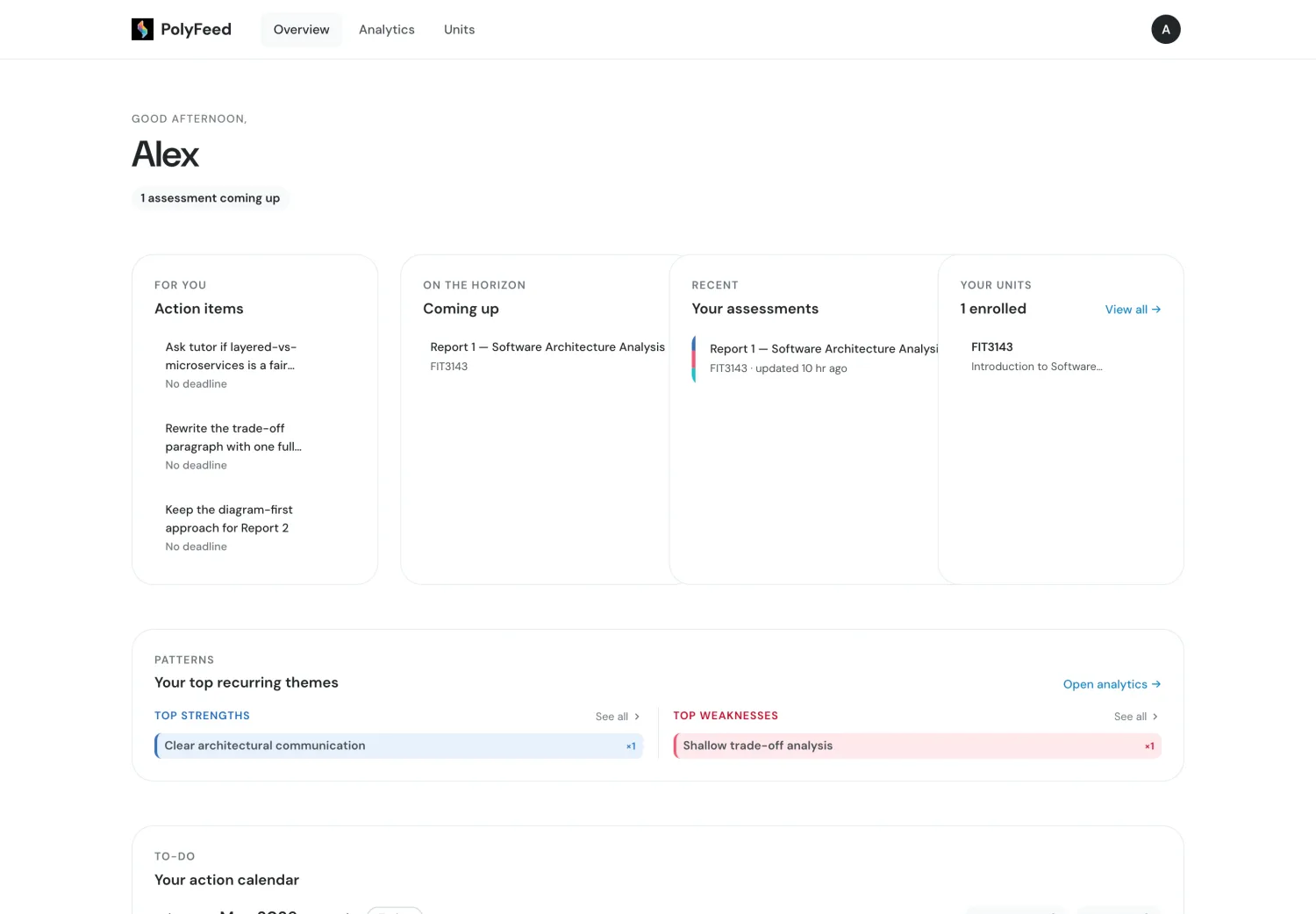 Student dashboard overview