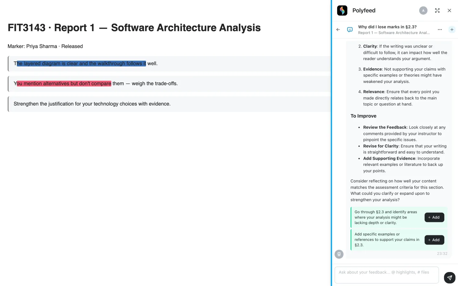 AI Learning Assistant chat with @ and # mentions