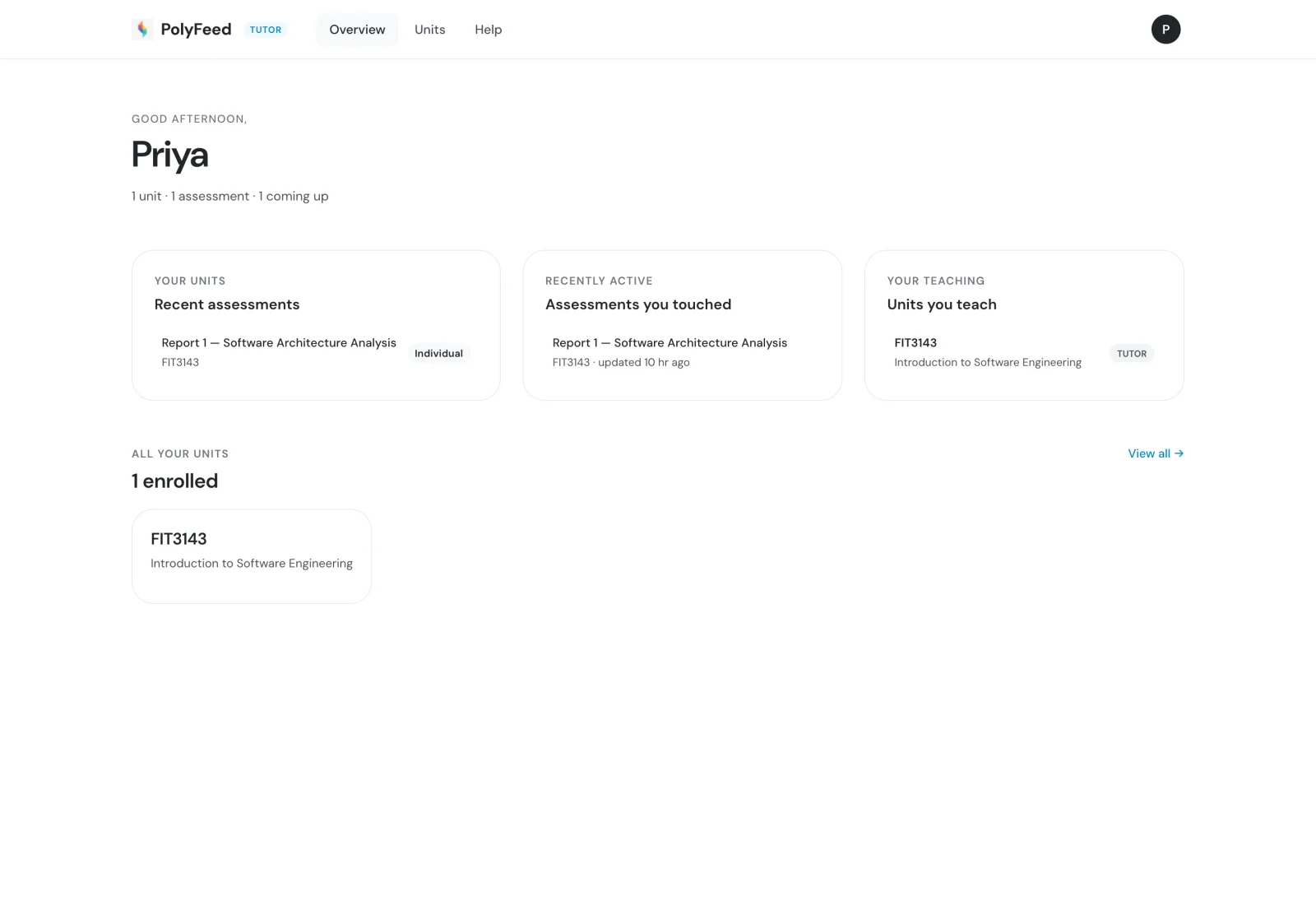 Teacher dashboard overview