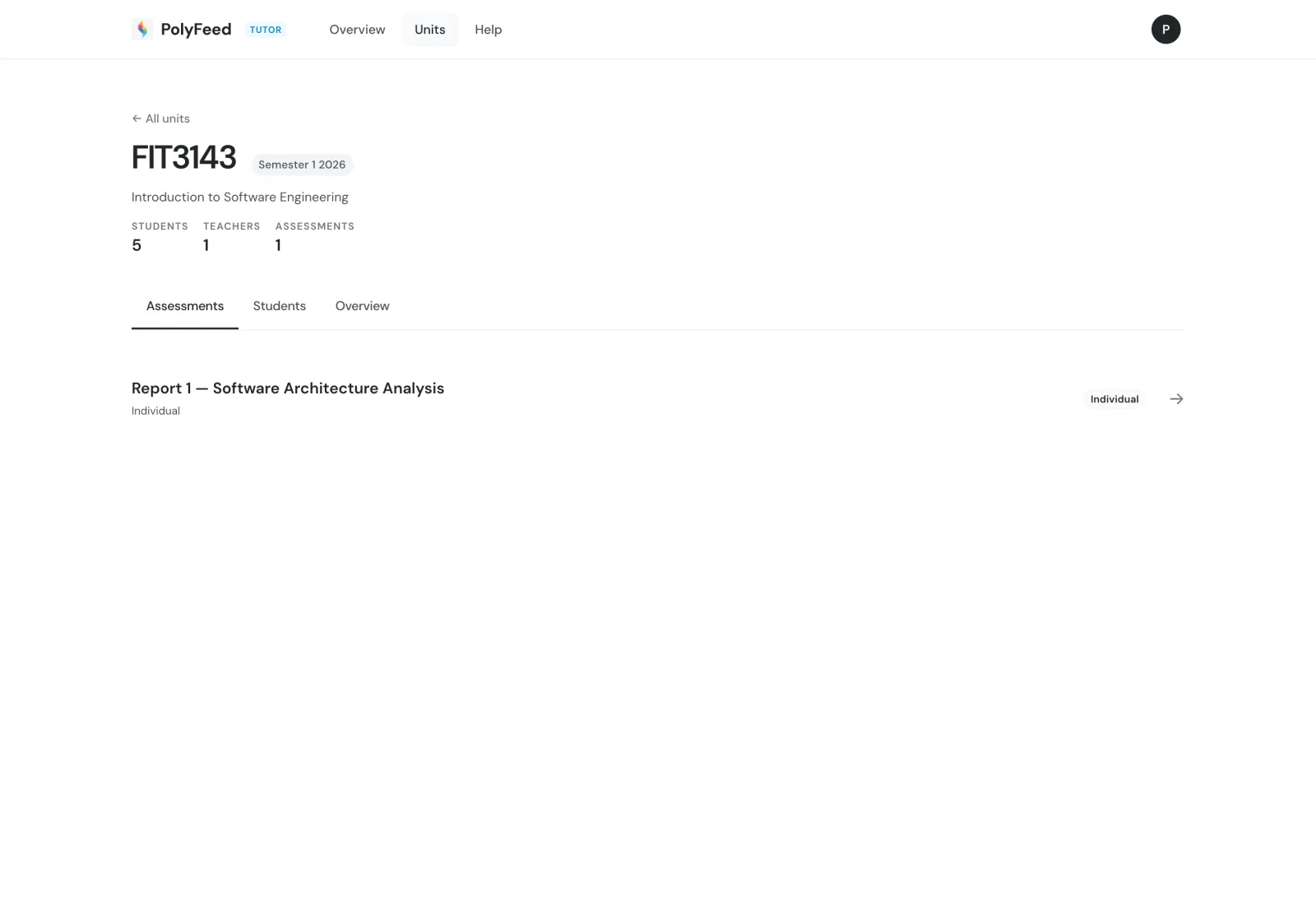 Teacher dashboard — unit workspace